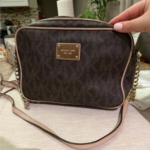 Michael Kors Dark Brown Crossbody Bag with Gold Accents